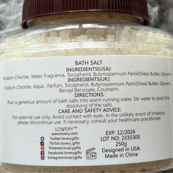 Lovery vanilla coconut bath salts, 250g, paraben free, made with shea butter - Picture 2 of 3